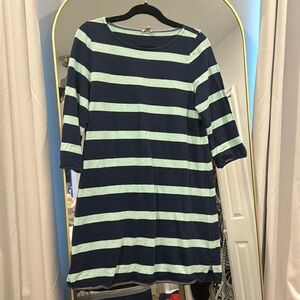 J Crew Dress M Striped 3/4 Sleeve Navy Blue Mint Aqua Green Rugby Sheath Dress